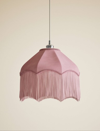 Pink fringed velvet lamp - pink,