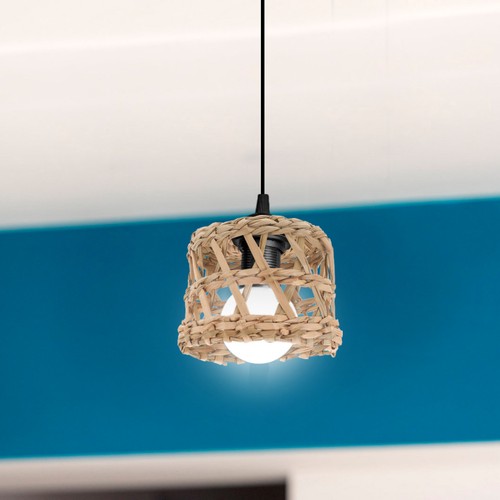 Rustic beige straw woven lamp - straw,