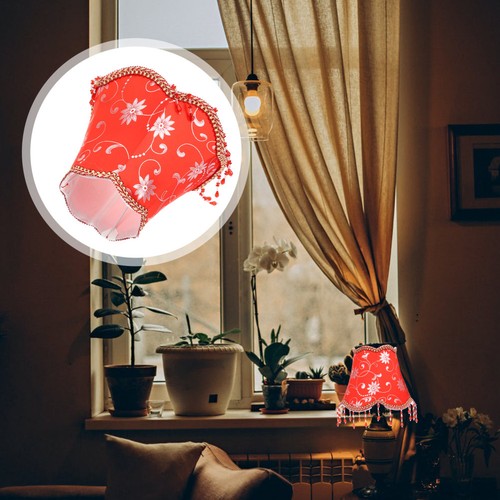 Red fabric lamp shade - lamp,